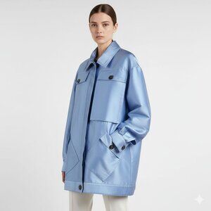 NWT Brognano Safari Jacket Sz S to XL Oversized Light Blue Satiny Designer Italy